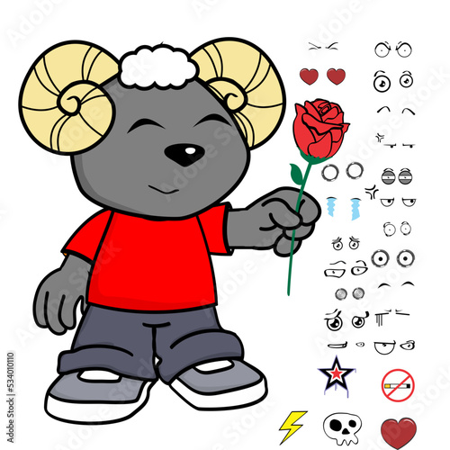 ram young kid character cartoon kawaii expressions set pack in vector format