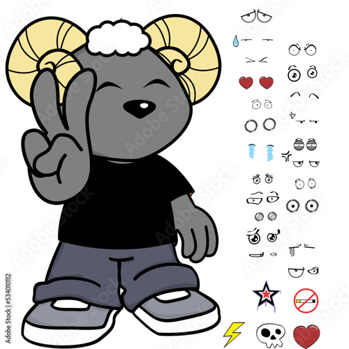 ram young kid character cartoon kawaii expressions set pack in vector format
