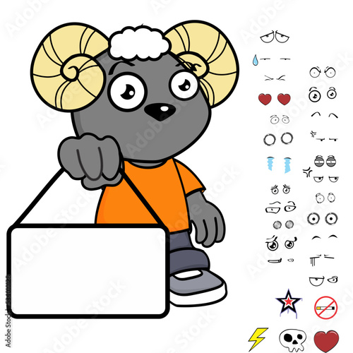 ram young kid character cartoon kawaii expressions set pack in vector format