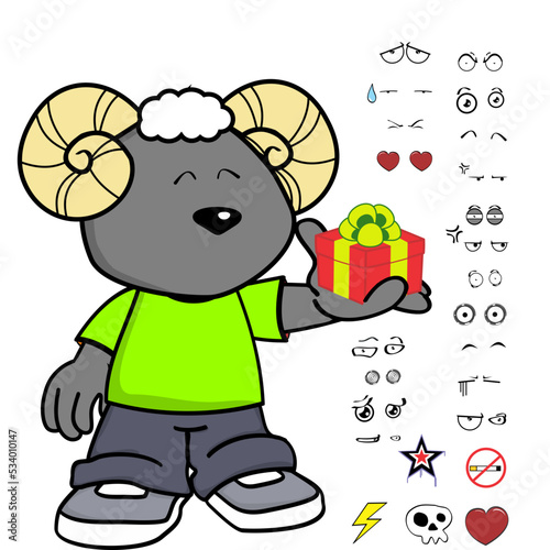 ram young kid character cartoon kawaii expressions set pack in vector format