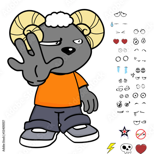 ram young kid character cartoon kawaii expressions set pack in vector format