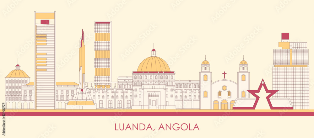 Cartoon Skyline panorama of city of Luanda, Angola - vector illustration - obrazy, fototapety, plakaty 
