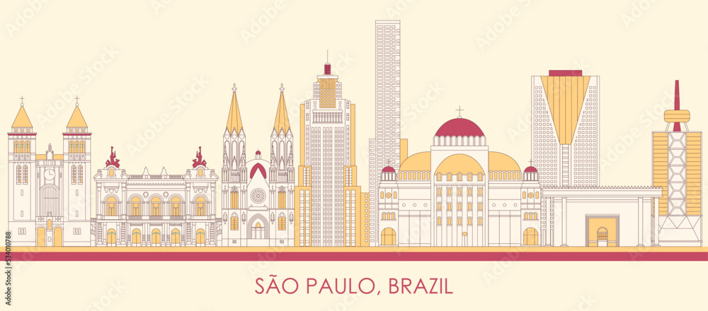 Cartoon Skyline panorama of city of Sao Paulo, Brazil - vector illustration