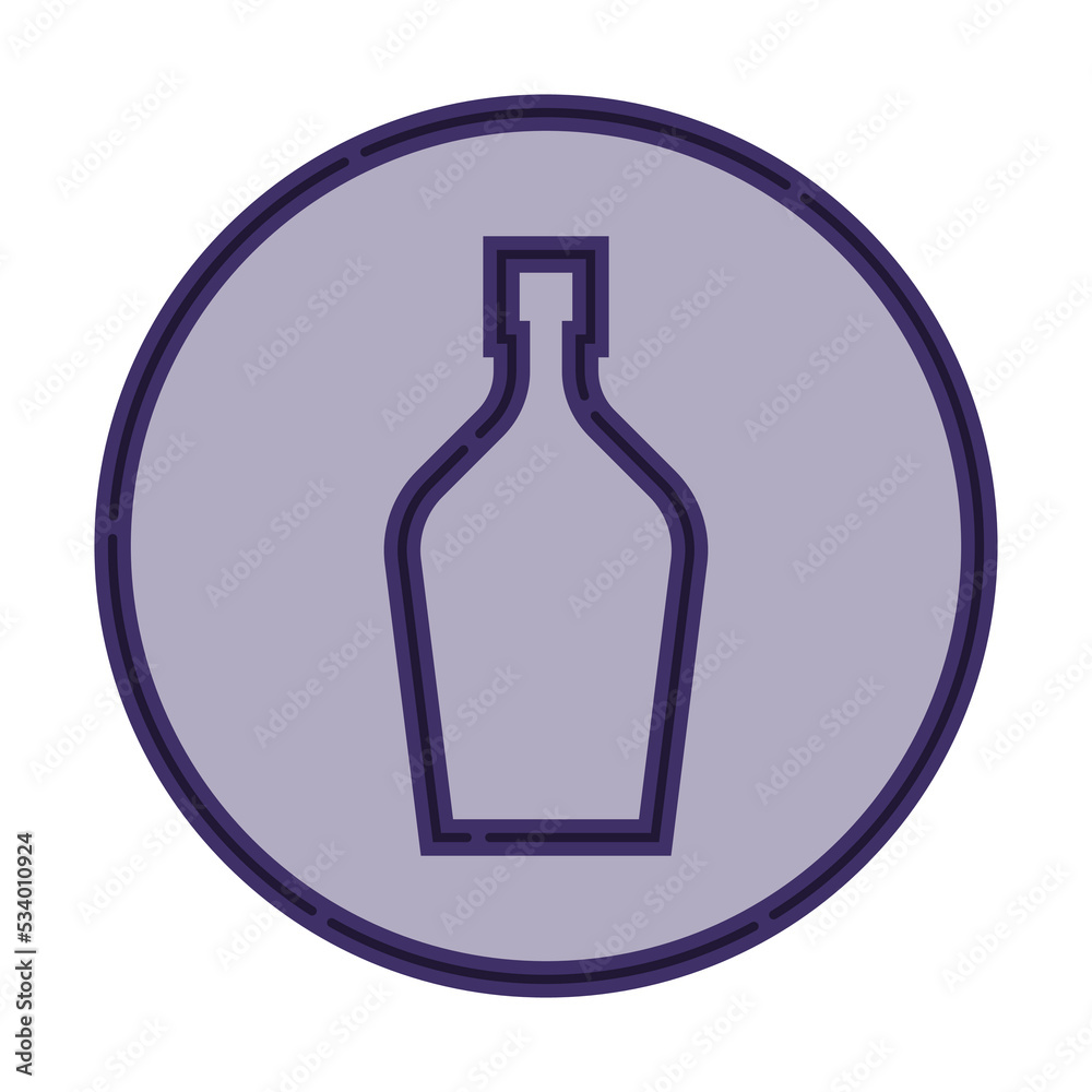 Illustration of bottle of liquor in flat style in form of thin lines. In the form of background is circle of color drinks. Isolated object design beverage. Simple icon for restaurant, pub, party Illustration of bottle of liquor in flat style in form of thin lines. In the form of background is circle of color drinks. Isolated object design beverage. Simple icon for restaurant, pub, party