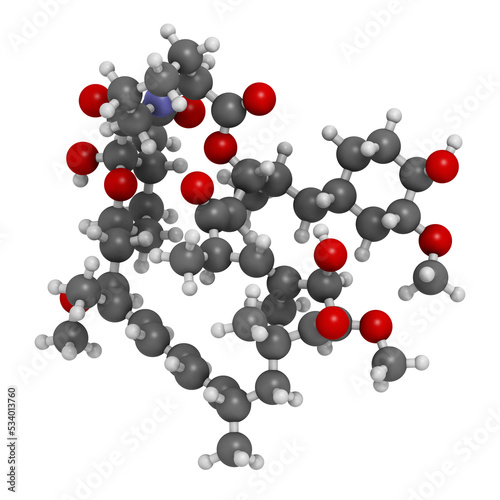 Rapamycin (sirolimus) immunosuppressive drug, chemical structure. photo