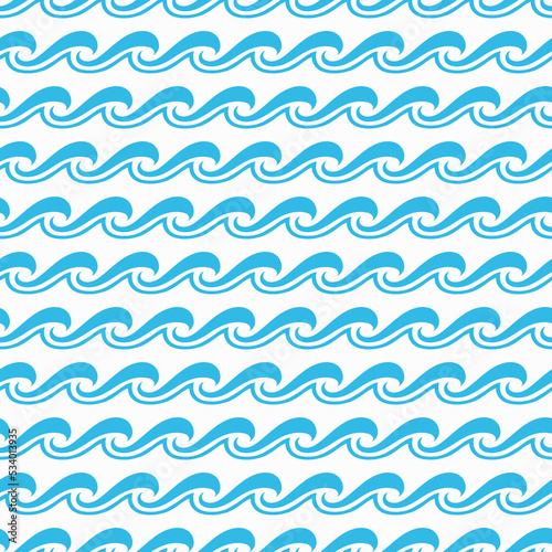 Sea and ocean surf wave seamless pattern of curly blue wavy tides, vector background. Blue wave ripples, water tide curves and tidal surfs, marine aqua flow and nautical wavy line pattern