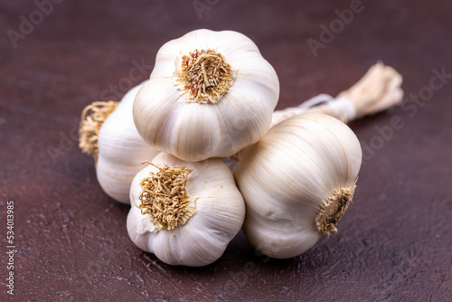 Fresh garlic on vintage table