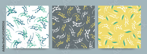 Spring Floral Pattern. Seamless Lily Bell Fabric Design. Fresh Botanical Invitation. Floral Pattern Set. Romantic Leaf Illustration. Bud of Convallaria Majalis. Floral Pattern Set.