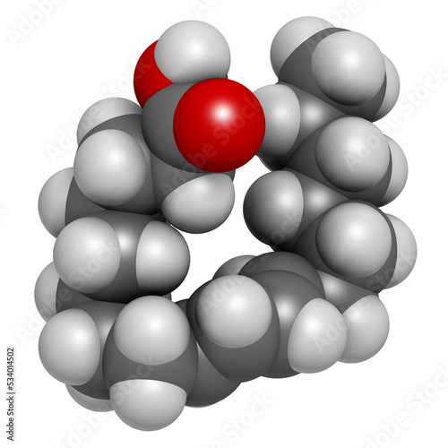 Rumenic acid (bovinic acid, conjugated linoleic acid, CLA) fatty acid molecule. photo