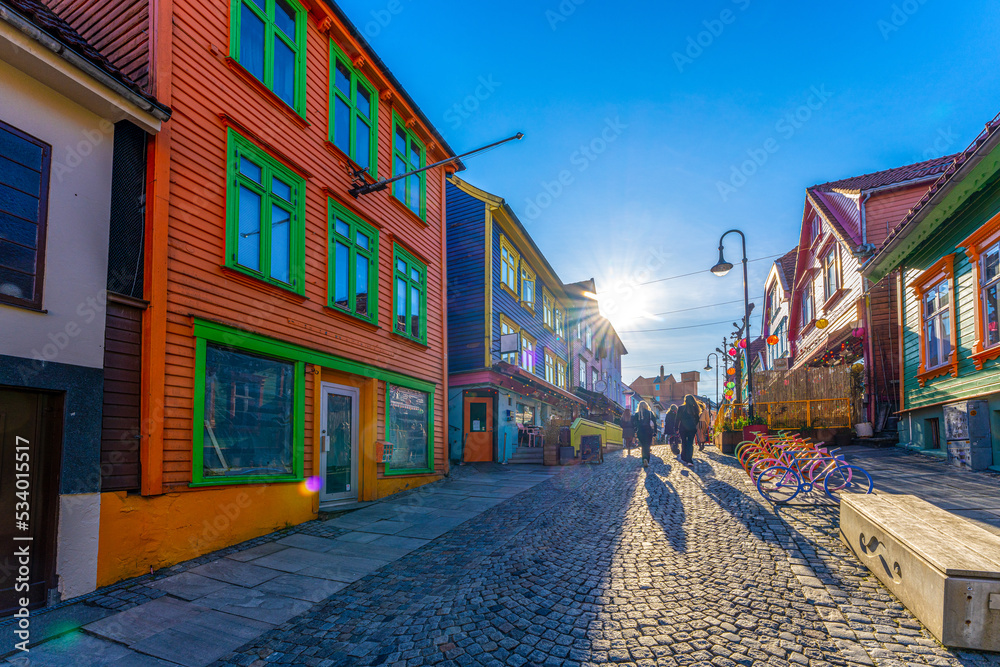 Fototapeta premium Beautiful houses in the streets of Stavanger's Old Town
