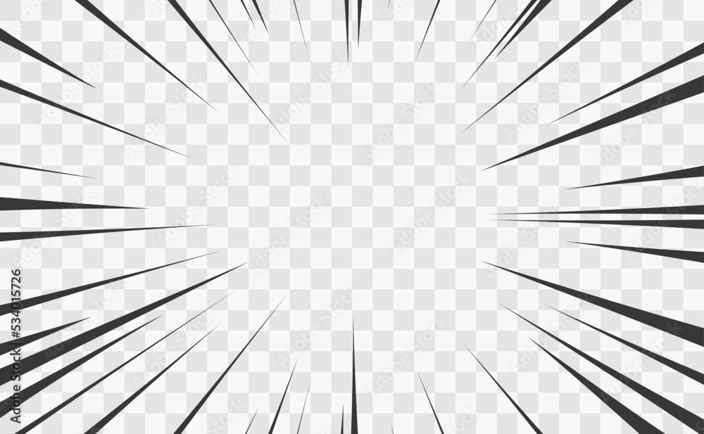 Comic manga transparent background with speed action radial lines