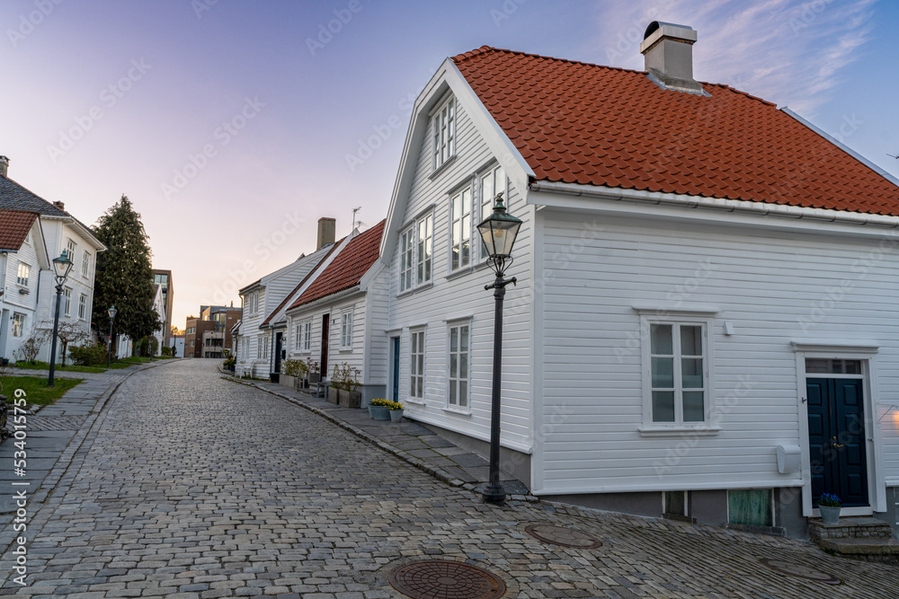 Beautiful houses in the streets of Stavanger's Old Town