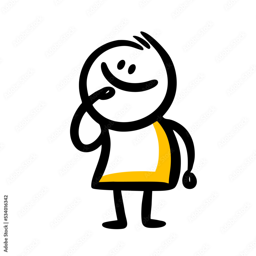 Hand drawn sketch of curious child character. Hand drawn sketch of curious child character.