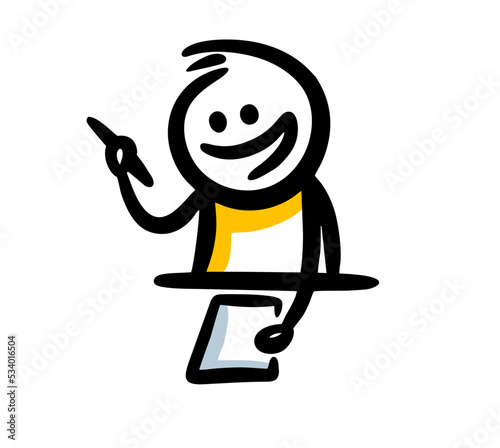 Sketch of child character filling tes in school.