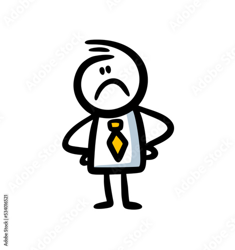 Unhappy face man with tie hand drawn illustration.