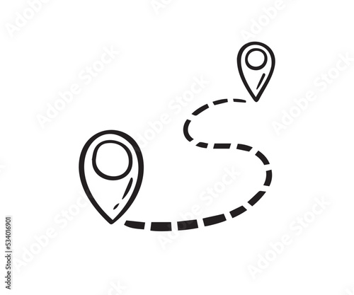 hand drawn map distance measuring icon. Doodle Map route vector pictogram isolated white background