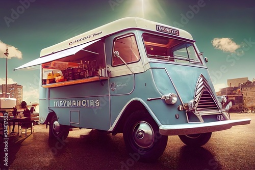 Retro blue Food truck