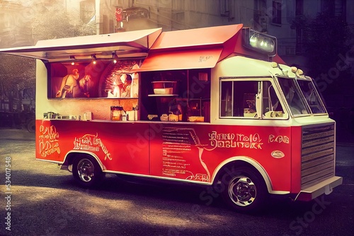 Retro red Food truck