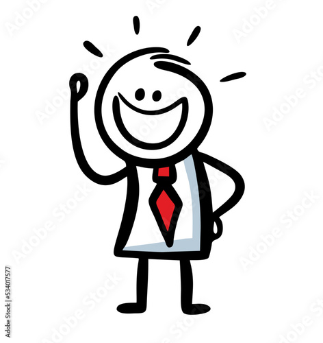 Happy businessman shining of his success. Vector art.