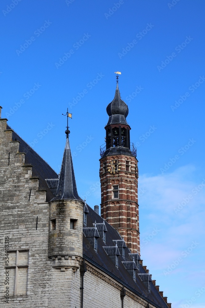 Obraz premium Tower of Cloth Hall in Herentals. Tower of belfry.