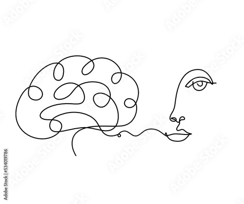 Wallpaper Mural Woman silhouette face with brain as line drawing picture on white Torontodigital.ca