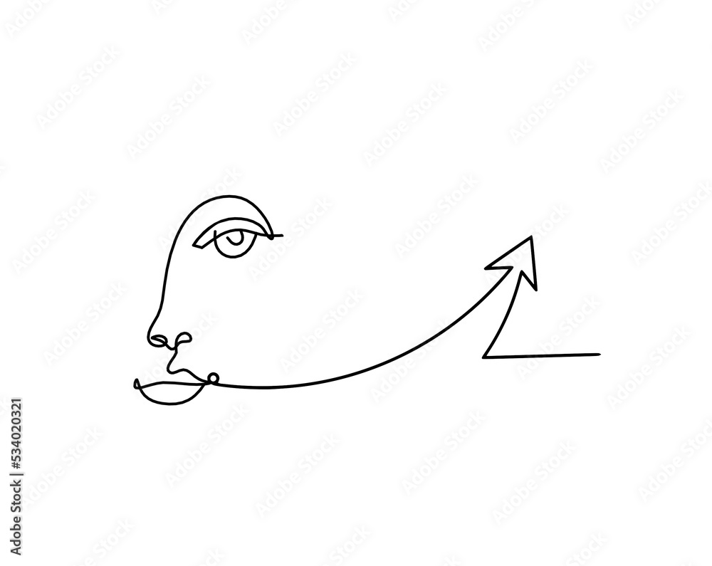 Woman silhouette face with direction as line drawing picture on white ...