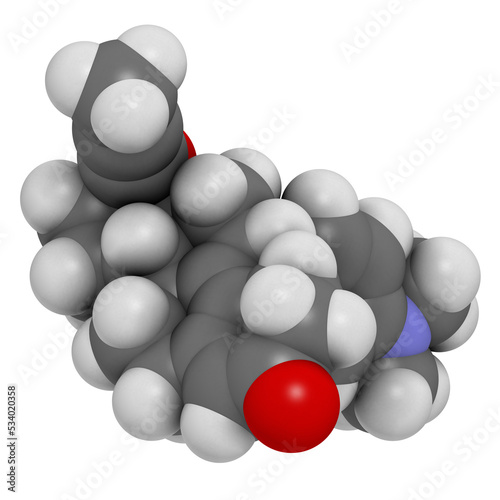 Mifepristone abortion inducing drug, chemical structure. photo