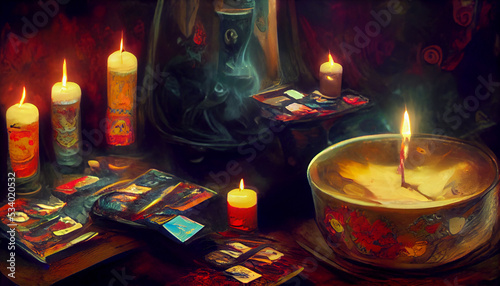 Card reading.Mysterious atmosphere