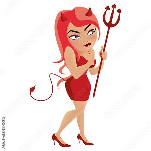 She devil wearing a red dress illustration