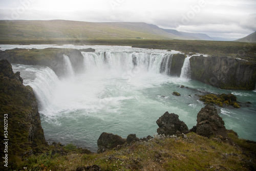Go  afoss is one of the best known and most spectacular waterfalls in Iceland  located in the north of the island  at the beginning of the Sprengisandur road.