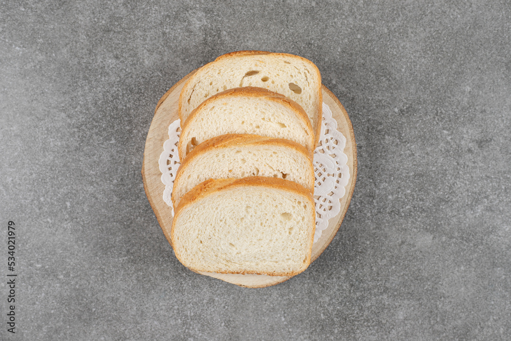 White bread slices on marble background White bread slices on marble background