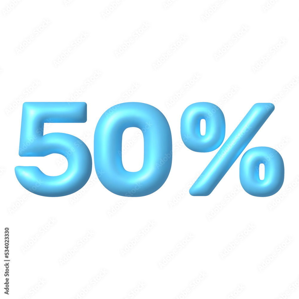 Number 3D icon. Blue glossy 50 percent discount vector sign. 3d vector realistic design element. Number 3D icon. Blue glossy 50 percent discount vector sign. 3d vector realistic design element.