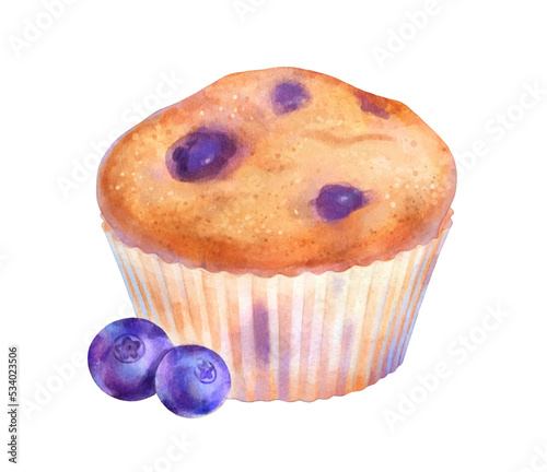Vector watercolor illustration of Blueberry Muffin 