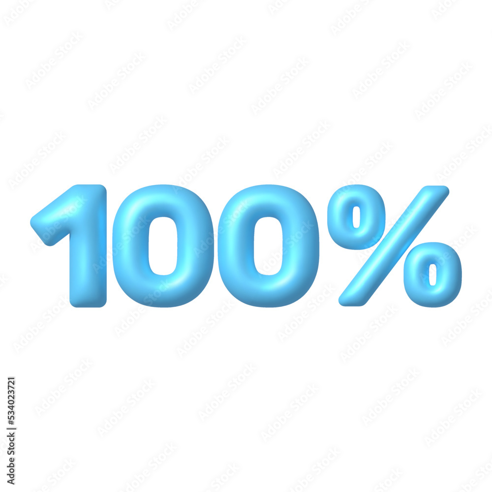 Number 3D icon. Blue glossy 100 percent discount vector sign. 3d vector realistic design element. Number 3D icon. Blue glossy 100 percent discount vector sign. 3d vector realistic design element.