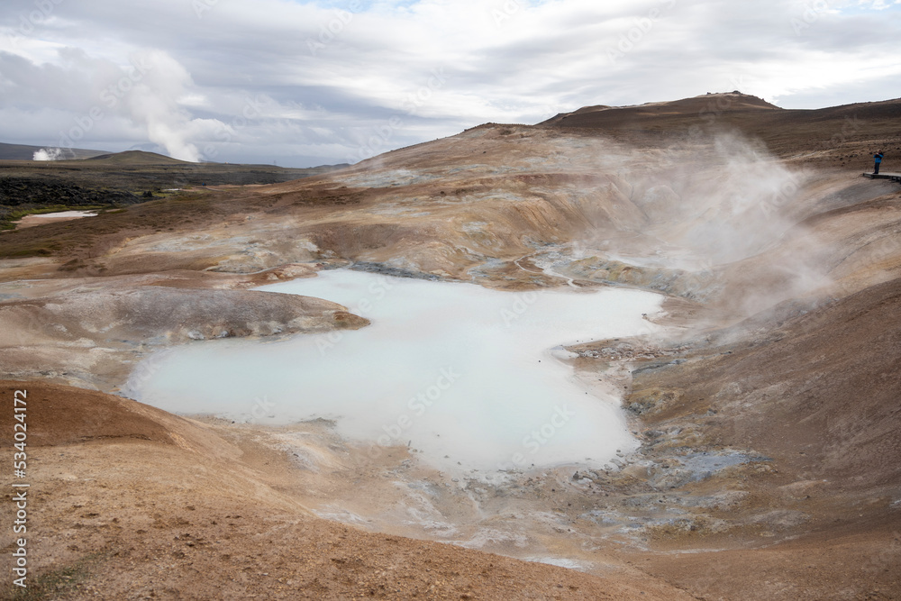 Krafla, Iceland. Krafla is a caldera of about 10 km and with a 90 km long fissure located in the north of Iceland in the Mývatn region.