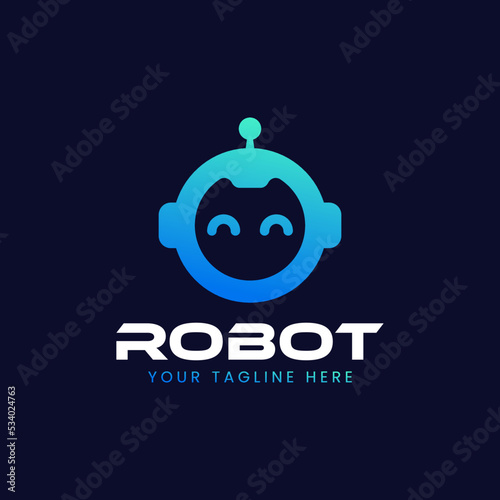 Cute Robot icon. Bot symbol design. Chatbot icon concept. Voice support service bot. Online support technology. Modern Gradient style character illustration