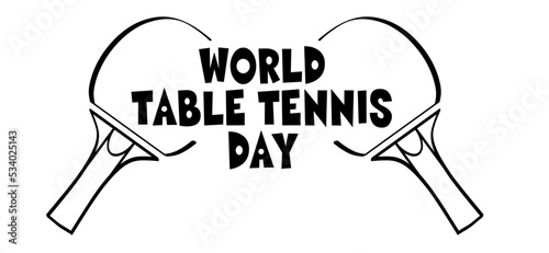 World table tennis day. Cartoon table tennis or ping pong on the table. Vector table tennis bat. Sports symbol or logo. Rackets and ball emblem. Table tennis paddle icon. pingpong sports.