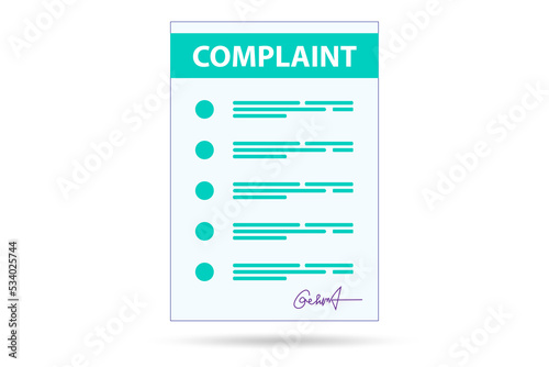 Form with complaint from the customer