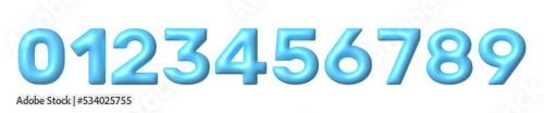 Set of blue 3D numbers icons. Cute metallic math font with shiny bright highlights. 3d realistic vector design element.