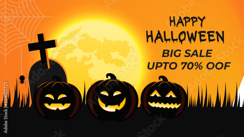 Happy Halloween background template with pumpkin photo