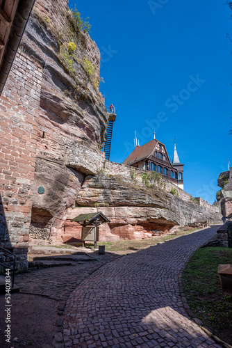 Saverne, France - 09 04 2022: View of Haut-Barr Castle and the Alsace plain photo