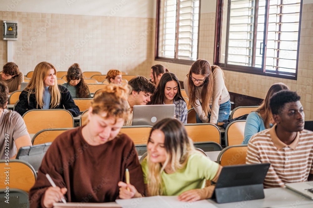 Obraz premium University class where the teacher personally explains the lesson to a student
