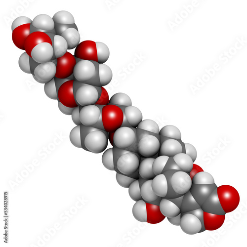 digoxin heart failure drug, chemical structure. Extracted from foxglove plant (digitalis lanata)