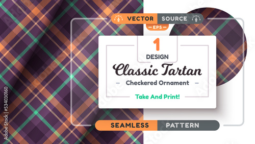 Halloween Tartan seamless pattern, merry christmas texture, checkered scottish fabric