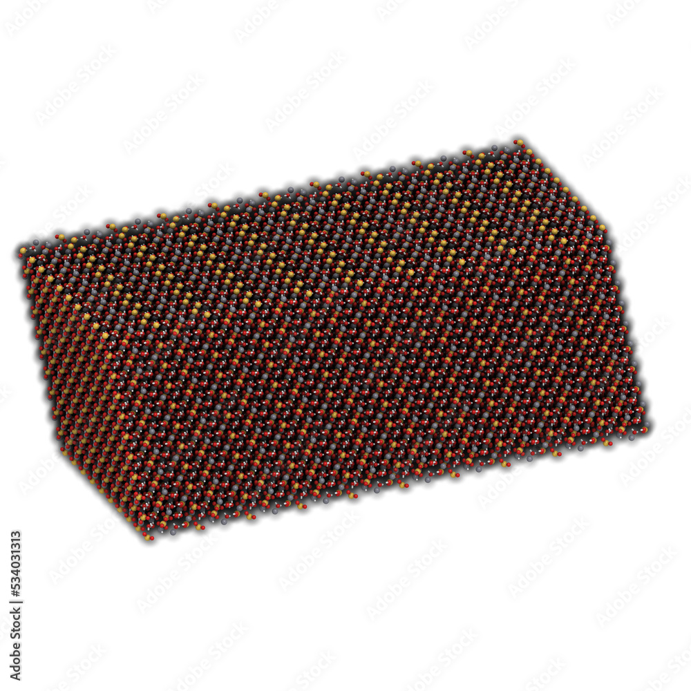 Gypsum (CaSO4.2H2O) mineral, crystal structure. Gypsum is used for the