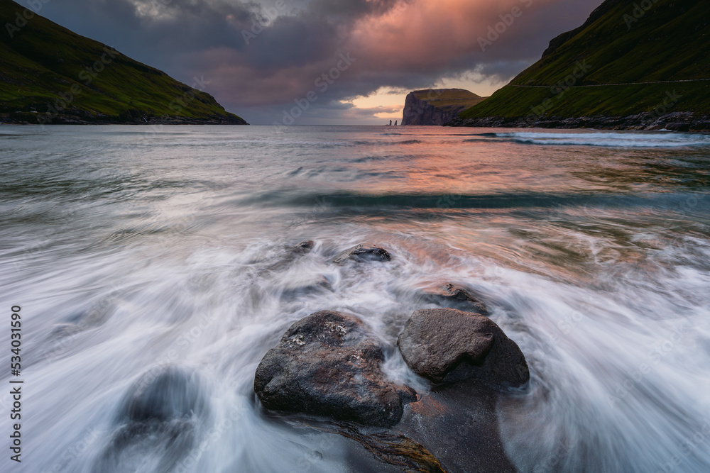Obraz premium Amazing landscapes of the Faroe Islands captured in summer. Views of the island of Vagar