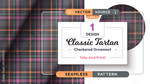 Halloween Tartan seamless pattern, merry christmas texture, checkered scottish fabric