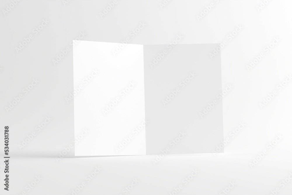 A4 A5 Folded Invitation Card With Envelope 3D Rendering White Blank Mockup A4 A5 Folded Invitation Card With Envelope 3D Rendering White Blank Mockup