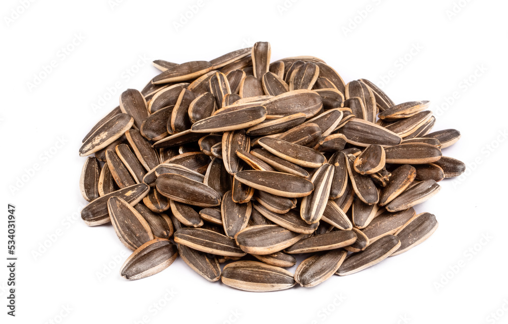 Sunflower seeds on the white background