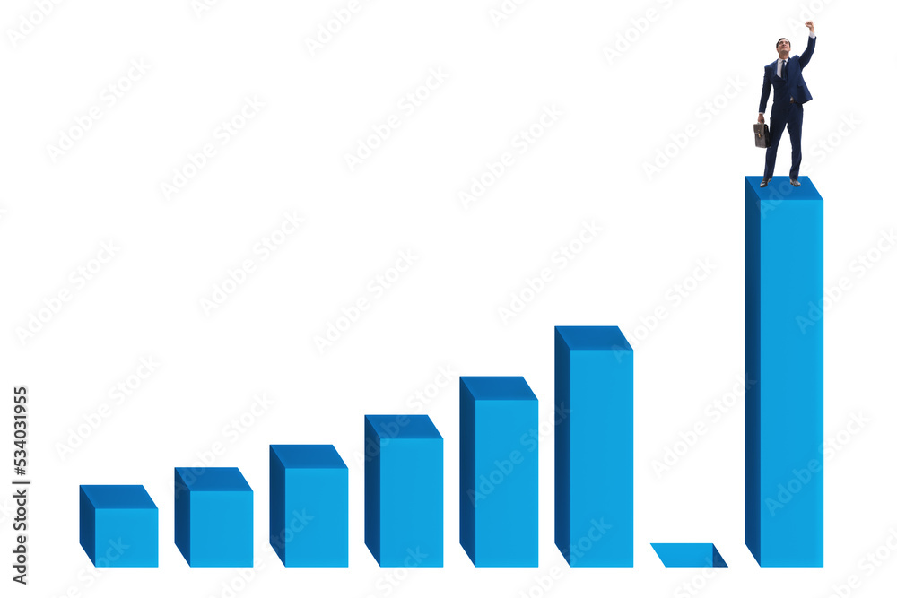 Businessman in growth concept with bar charts